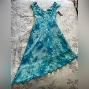 NWT Deadstock Blue Floral Babydoll Asymmetric Slip Dress 8 Fairycore Whimsy Y2K